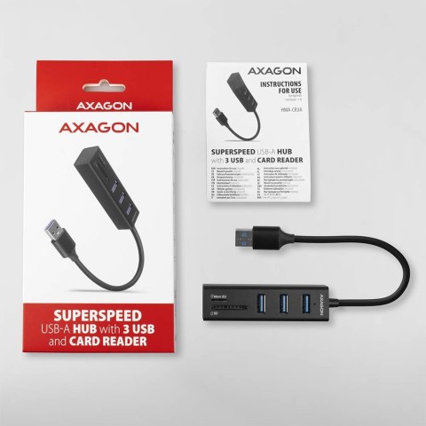 AXAGON HMA-CR3A Koncentrator wieloportowy, USB 3.0 Type-A, 3x USB-A, SD, microSD