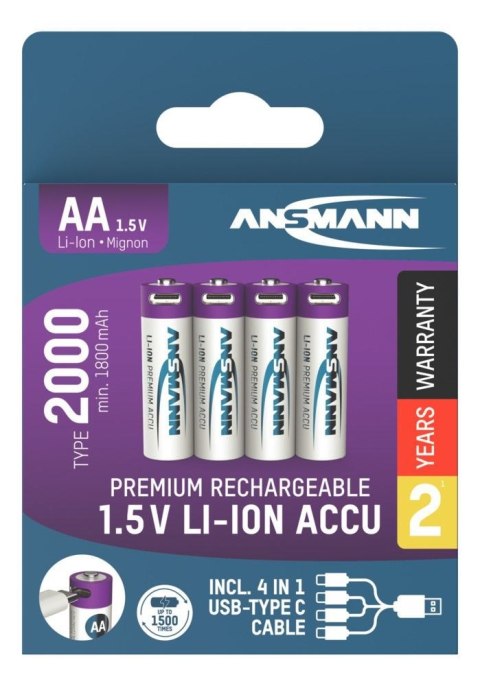Akumulatory Ansmann Li-Ion AA typ 2000, 4 szt
