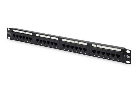 Digitus Panel krosowy (patch panel) 19'' 24x RJ45, LSA pion, kat.5e, nieekranowany, 1U, prowadnica kabli, czarny, pola opisowe Digitus Panel krosowy (patch panel) 19'' 24x RJ45, LSA pion, kat.5e, nieekranowany, 1U, prowadnica kabli, czarny, pola opisowe
