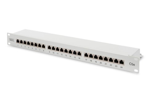 Digitus Panel krosowy (patch panel) 19'' 24x RJ45, LSA poziom, kat.5e, ekranowany, 1U, szary, prowadnica kabli Digitus Panel krosowy (patch panel) 19'' 24x RJ45, LSA poziom, kat.5e, ekranowany, 1U, szary, prowadnica kabli