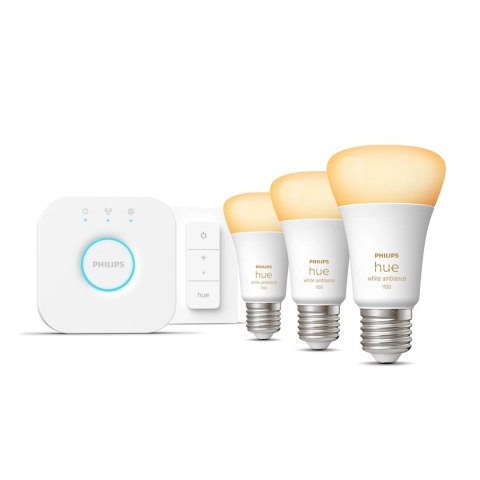 Philips Hue White ambiance Zestaw startowy: 3 inteligentne żarówki E27 (1100) + regulator przyciemniania Hue Dimmer switch Philips Hue White ambiance Zestaw startowy: 3 inteligentne żarówki E27 (1100) + regulator przyciemniania Hue Dimmer switch
