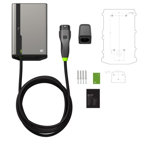 Green Cell GC HabuDen Wallbox 22kW 32A 7,5m Kabel Typ 2 Inteligentna Stacja Ładowania EV z Aplikacją GC App Bluetooth WiFi