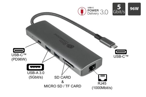 Alcasa HUB-C001A huby i koncentratory USB Type-C 5000 Mbit/s Antracyt Alcasa HUB-C001A huby i koncentratory USB Type-C 5000 Mbit/s Antracyt