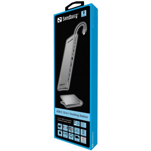 Stacja dokująca Sandberg USB-C 10-w-1 Docking Station Stacja dokująca Sandberg USB-C 10-w-1 Docking Station