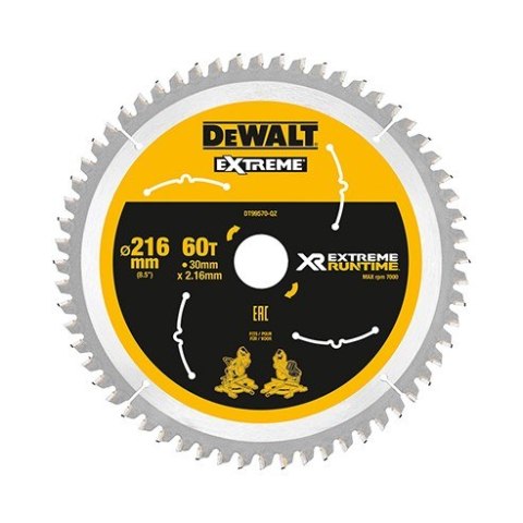 Dewalt piła tarczowa do drewna 216x30 60z dt99570 Dewalt piła tarczowa do drewna 216x30 60z dt99570