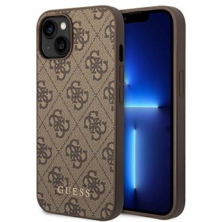 Guess 4G Metal Gold Logo - Etui iPhone 15 / 14 / 13 (brązowy)