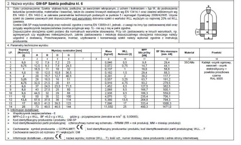 SZEKLA PODŁUŻNA KL.6 GM-SP 1.5T WLL SZEKLA PODŁUŻNA KL.6 GM-SP 1.5T WLL