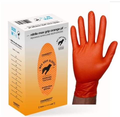 RĘKAWICE NITRYLOWE WZMACNIANE MAX GRIP POMARAŃCZOWE ROZ. XL RĘKAWICE NITRYLOWE WZMACNIANE MAX GRIP POMARAŃCZOWE ROZ. XL