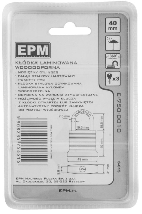 KŁÓDKA LAMINOWANA S-015 40MM KŁÓDKA LAMINOWANA S-015 40MM
