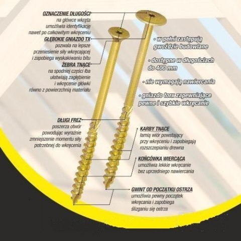 WKRĘT DO DREWNA Z KOŁNIERZEM NA TORX OCYNKOWANY 6*100MM T30 WKRĘT DO DREWNA Z KOŁNIERZEM NA TORX OCYNKOWANY 6*100MM T30