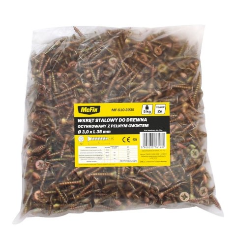 WKRĘT DO DREWNA OCYNK ŻÓŁTY 3.5*25MM WKRĘT DO DREWNA OCYNK ŻÓŁTY 3.5*25MM