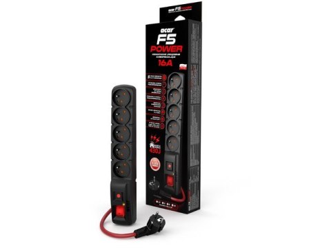 Listwa zasilająca F5 Power 5m 16A (5 gniazd) czarna Listwa zasilająca F5 Power 5m 16A (5 gniazd) czarna