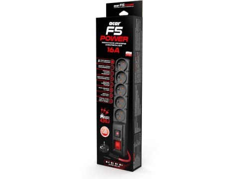 Listwa zasilająca F5 Power 5m 16A (5 gniazd) czarna Listwa zasilająca F5 Power 5m 16A (5 gniazd) czarna