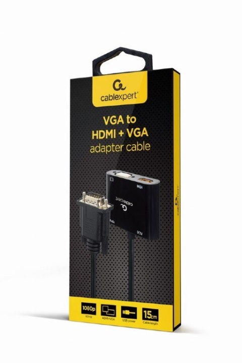 Konwerter sygnału VGA do HDMI + VGA czarny, 15 cm Konwerter sygnału VGA do HDMI + VGA czarny, 15 cm