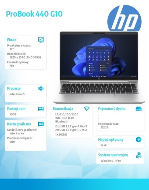 Notebook ProBook 440 G10 i5-1335U 512GB/16GB/W11P/14.0 968R2ET