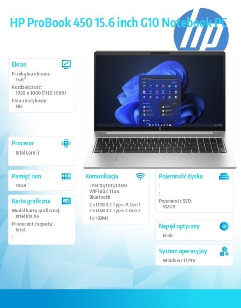 Notebook ProBook 450 G10 i7-1355U 512GB/16GB/W11P/15.6 968Q9ET Notebook ProBook 450 G10 i7-1355U 512GB/16GB/W11P/15.6 968Q9ET