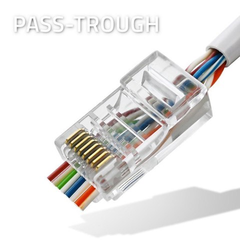 Wtyk przelotowy złącze RJ45 | CAT6 | UTP | Pass Through | Pozłacane styki | 100 sztuk Wtyk przelotowy złącze RJ45 | CAT6 | UTP | Pass Through | Pozłacane styki | 100 sztuk