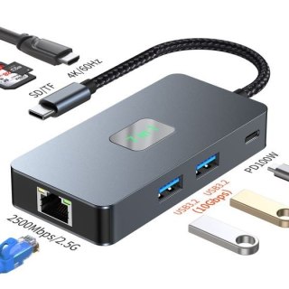 Adapter USB C (7w1) HDMI USB SD/TF RJ45 (2500 Mbps) PD
