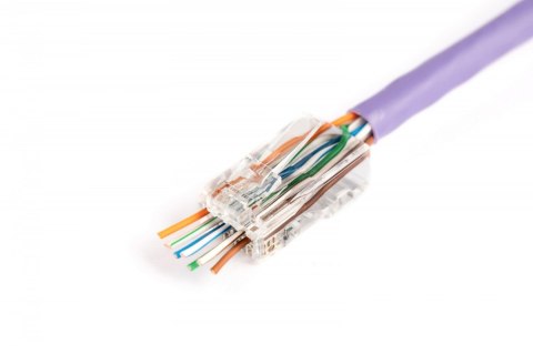 Wtyk RJ45 (8P8C) przelotowy, kat.6, nieekranowany, AWG 26-24, opakowanie 100 szt. Wtyk RJ45 (8P8C) przelotowy, kat.6, nieekranowany, AWG 26-24, opakowanie 100 szt.
