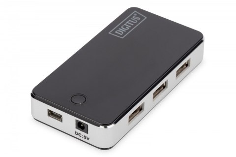 HUB/Koncentrator 7-portowy USB 2.0 HighSpeed, aktywny, czarno-srebrny HUB/Koncentrator 7-portowy USB 2.0 HighSpeed, aktywny, czarno-srebrny