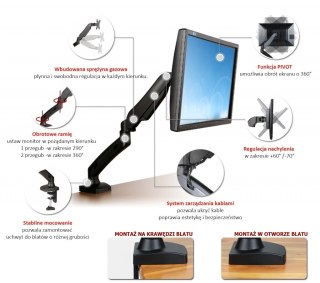 Uchwyt biurkowy na sprężynie gazowej do 1 monitora LCD/LED 13-27" L-11GD