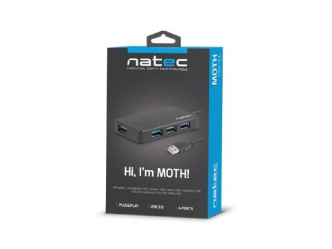 Koncentrator USB 4 porty Moth USB 3.0 czarny Koncentrator USB 4 porty Moth USB 3.0 czarny