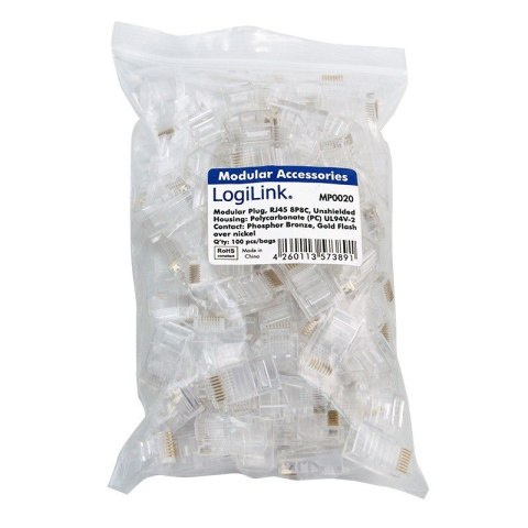 Wtyki RJ45 8P8C UTP do kabli płaskich, 100szt. Wtyki RJ45 8P8C UTP do kabli płaskich, 100szt.