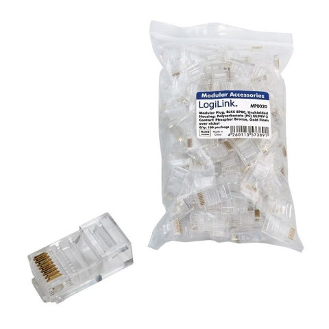 Wtyki RJ45 8P8C UTP do kabli płaskich, 100szt. Wtyki RJ45 8P8C UTP do kabli płaskich, 100szt.
