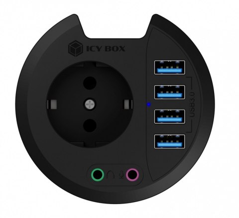 Hub biurkowy IB-HUB1430 80 mm, 4x USB 3.0 Type-A, Audio in /out, kontakt 220V Hub biurkowy IB-HUB1430 80 mm, 4x USB 3.0 Type-A, Audio in /out, kontakt 220V