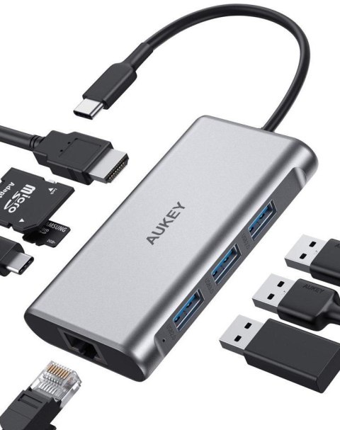 CB-C91 aluminiowy HUB USB-C | 8w1 | RJ45 Ethernet 10/100/1000Mbps | 3xUSB 3.1 | HDMI 4k@30Hz | SD i micro SD | USB-C Power Deliv CB-C91 aluminiowy HUB USB-C | 8w1 | RJ45 Ethernet 10/100/1000Mbps | 3xUSB 3.1 | HDMI 4k@30Hz | SD i micro SD | USB-C Power Deliv