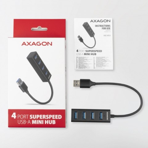 HUE-M1A Hub 4-portowy Mini metalowy USB 3.2 Gen 1, 20cm USB-A kabel HUE-M1A Hub 4-portowy Mini metalowy USB 3.2 Gen 1, 20cm USB-A kabel