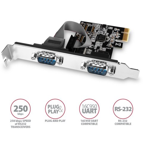 PCEA-S2N Kontroler PCIe 2x port szeregowy RS232 250 Kbps, w zestawie SP & LP PCEA-S2N Kontroler PCIe 2x port szeregowy RS232 250 Kbps, w zestawie SP & LP