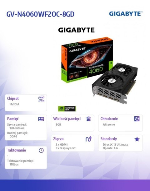 Karta graficzna GeForce RTX 4060 WINDFORCE OC 8G GDDR6 128bit 2DP