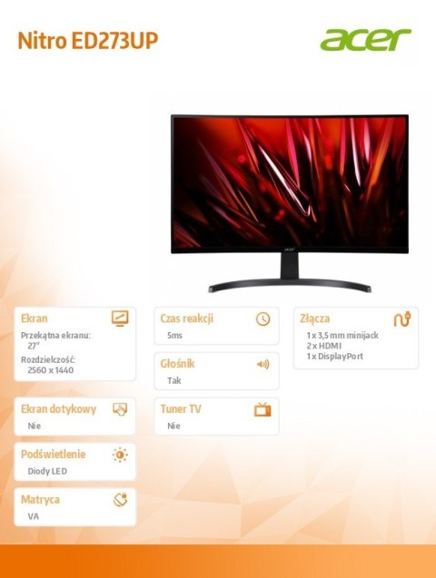 Monitor 27 cali Nitro ED273UPbmiipx Curved/QHD/165Hz Monitor 27 cali Nitro ED273UPbmiipx Curved/QHD/165Hz