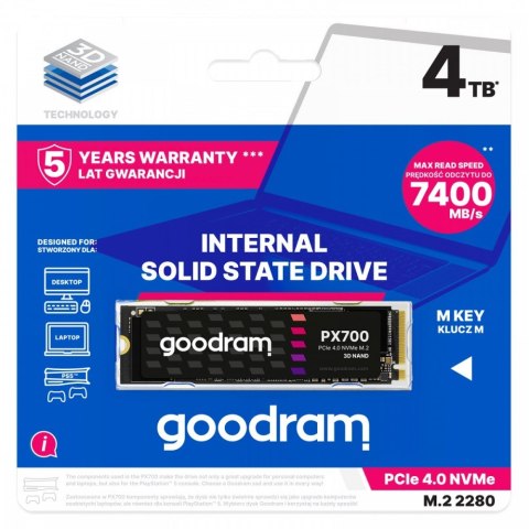 Dysk SSD PX700 4TB M.2 PCIe 2280 4x4 7400/6500MB/s Dysk SSD PX700 4TB M.2 PCIe 2280 4x4 7400/6500MB/s