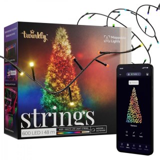 Inteligentne lampki choinkowe Strings 600 RGBW LED, łańcuch, przezroczysty przewód, 48 m, IP44