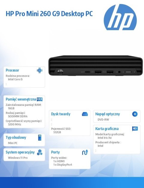 Komputer 260 Mini G9 i5-1335U/512GB/16GB/DVDR/W11P 883X9EA Komputer 260 Mini G9 i5-1335U/512GB/16GB/DVDR/W11P 883X9EA