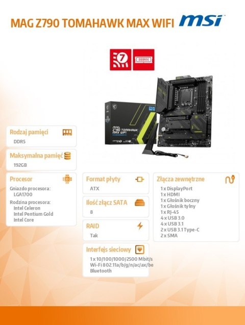 Płyta główna MAG Z790 TOMAHAWK MAX WIFI s1700 4DDR5 ATX Płyta główna MAG Z790 TOMAHAWK MAX WIFI s1700 4DDR5 ATX