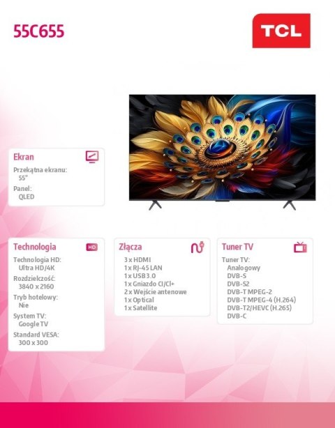 Telewizor LED 55 cali 55C655