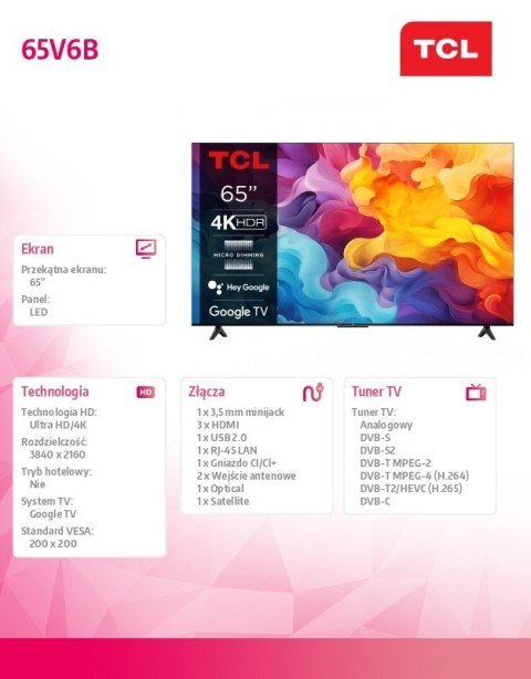 Telewizor LED 65 cali 65V6B