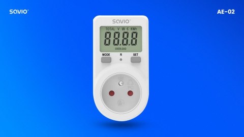 Watomierz z wyświetlaczem LCD, 16A, 3680W, AE-02