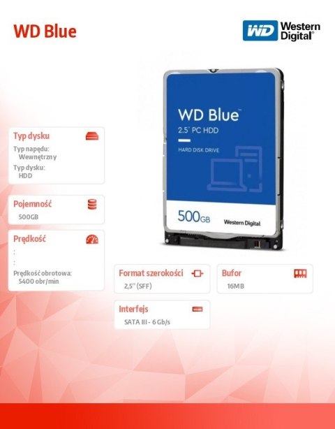 Dysk HDD Blue 500GB 2,5'' 16MB SATAIII/5400rpm Dysk HDD Blue 500GB 2,5'' 16MB SATAIII/5400rpm