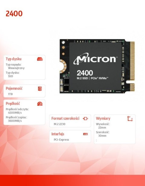 Dysk SSD 2400 1TB NVMe M.2 22x30mm Dysk SSD 2400 1TB NVMe M.2 22x30mm