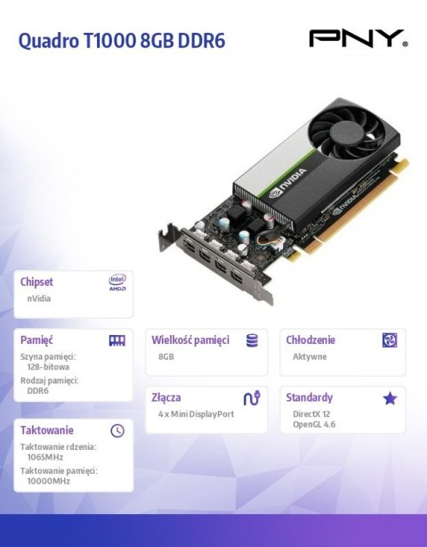 Karta graficzna Quadro T1000 8GB DDR6 VCNT1000-8GB-PB Karta graficzna Quadro T1000 8GB DDR6 VCNT1000-8GB-PB