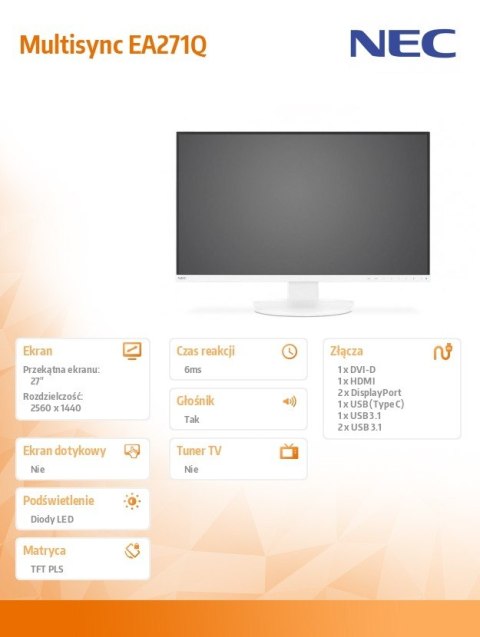 Monitor Multisync EA271Q 27 cali WQHD Biały Monitor Multisync EA271Q 27 cali WQHD Biały