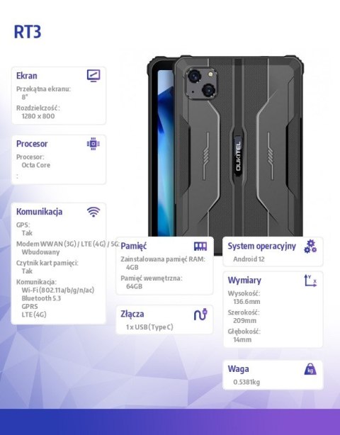 Tablet RT3 8 cali 4/64GB 5150 mAh czarny Tablet RT3 8 cali 4/64GB 5150 mAh czarny