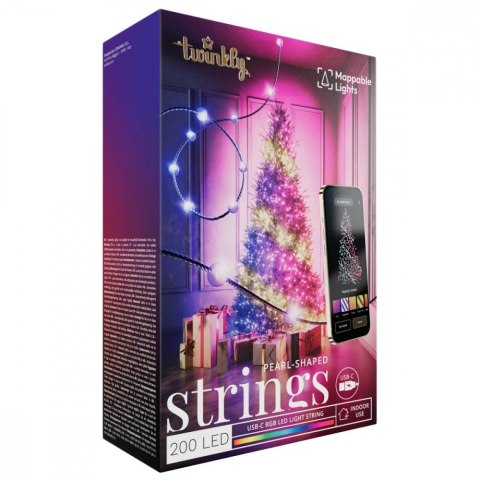 Inteligentne lampki dekoracyjne Strings USB-C (Candies) 200 LED RGB, perły, zielony przewód, 12 m