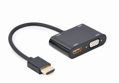 Adapter HDMI męski do HDMI żeński + VGA żeński z audio i dodatkowym portem zasilania Adapter HDMI męski do HDMI żeński + VGA żeński z audio i dodatkowym portem zasilania