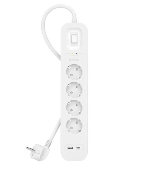 Listwa przeciwprzepięciowa SurgePlus 4x schuko 1xUSB-A 1xUSB-C 525J 2m Listwa przeciwprzepięciowa SurgePlus 4x schuko 1xUSB-A 1xUSB-C 525J 2m