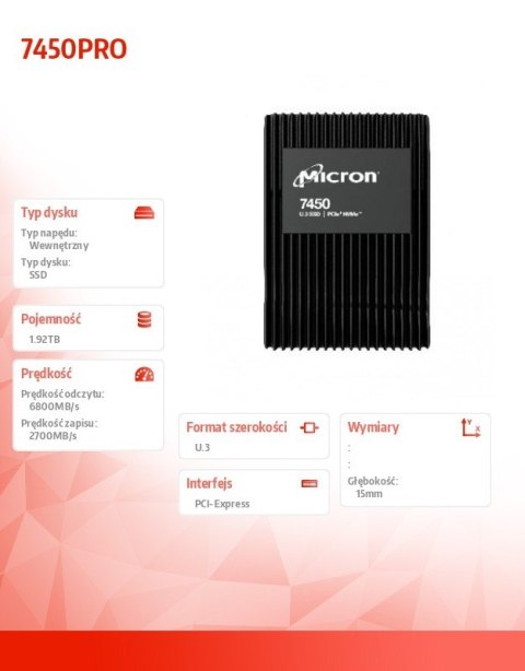 Dysk SSD 1920GB 7450PRO U3 15mm MTFDKCC1T9TFR-1BC1ZABYY Dysk SSD 1920GB 7450PRO U3 15mm MTFDKCC1T9TFR-1BC1ZABYY